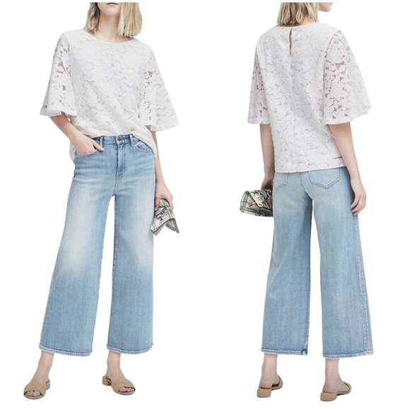 Banana Republic Lace Flare-Sleeve Relaxed Fit Top Blouse Women's Size S Black - Picture 5 of 9